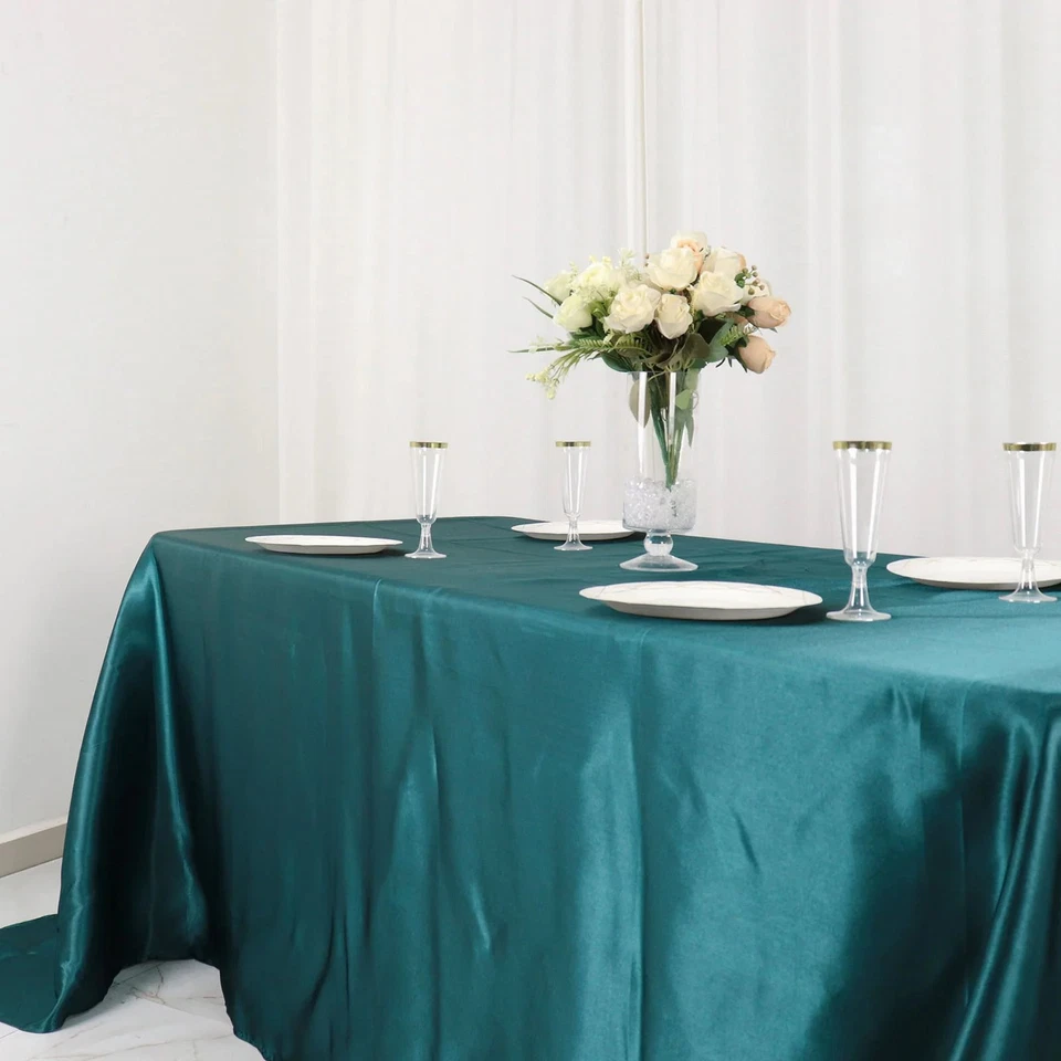 Peacock Teal 90x132" RECTANGLE Satin TABLECLOTH Wedding Party Home Banquet - Image 4 of 4