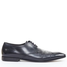 PRADA black leather square toe lace brogue shoes UK6.5 EU40.5