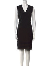 Vera Wang Black Lace Trim V-Neck Sheath Dress - Size M US6, 100% Silk