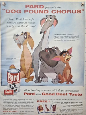 Pard Dog Food Walt Disney Lady and the Tramp Dog Pound Chorus Print Ad 1955