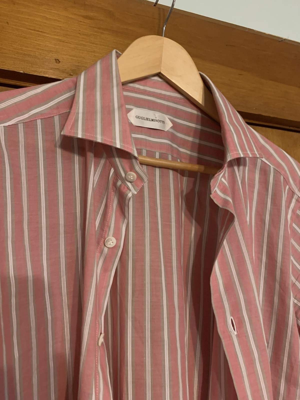 Men's Guglielminotti Pink Stripe Long Sleeve Shirt Size 43/17 Italy