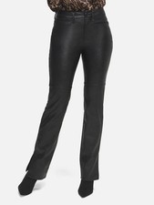 Good American Women's Black Faux Leather Slit Hem Boyfriend Jeans Pants Size 6