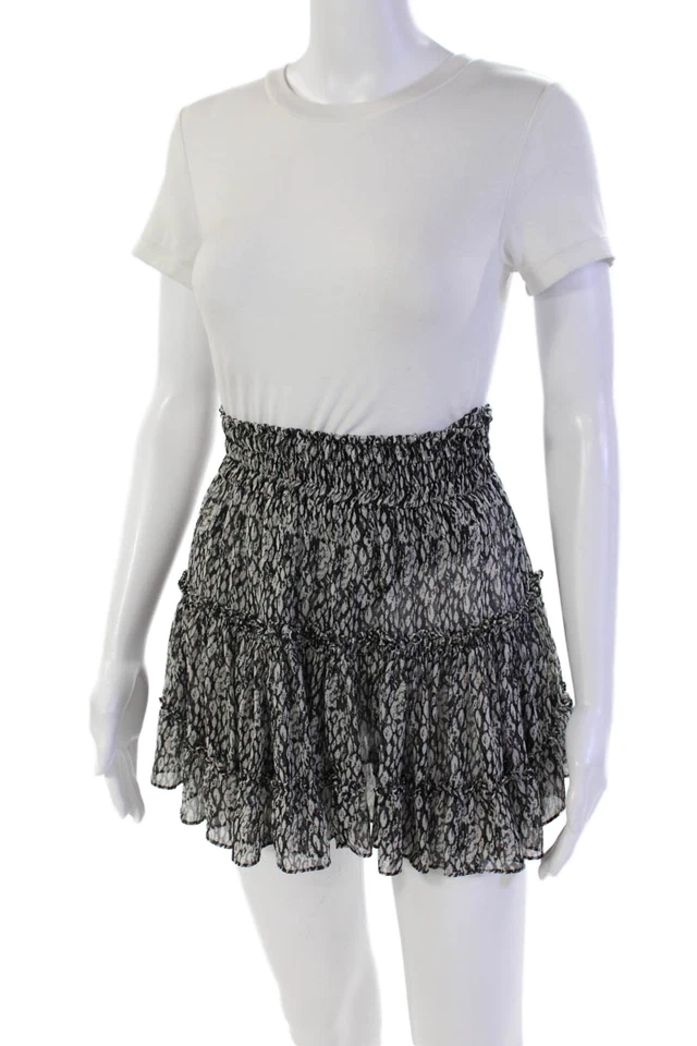 Misa Womens Elastic Waistband Colorblcok Mini Tier Skirt Black Size XS - Image 2 of 4