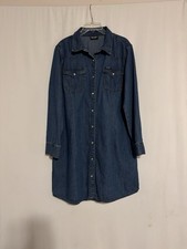 Wrangler Retro Denim Dress XXL Blue Pearl Snaps Long Sleeve Midi