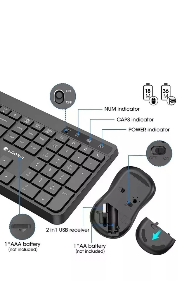 KOORUI 2.4 GHz Wireless Keyboard and Mouse Set BK0104 for Windows, MacOS, Linux - Image 4 of 4