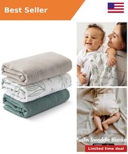 Muslin Swaddle Blankets for Newborn, 3 Pack Breathable Soft Receiving Blanket