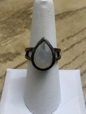 SOL 925 Sterling Silver Vintage Designer Signed Faceted Moonstone Ring Size 7