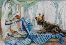 Divertente cartolina artistica CANE * CANE * POP ART York Shire Terrier cartolina #1