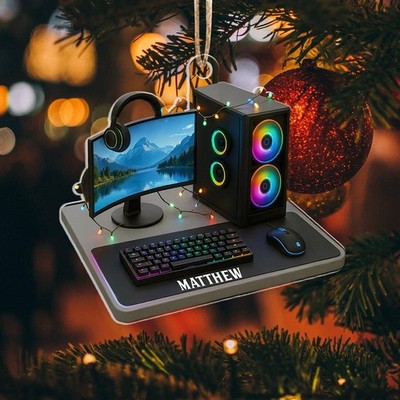 Personalized Gamer Ornament   Custom Gaming Setup RGB Computer Christmas