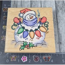 Stampendous Snow Lights Snowman Christmas W020 Rubber Stamp Wood A13