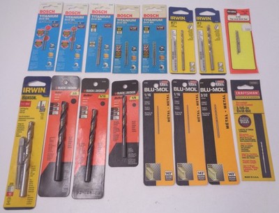 Mixed lot of 16 new drill bits: Bosch, Irwin, Black & Decker, Blu-Mol, Craftsman