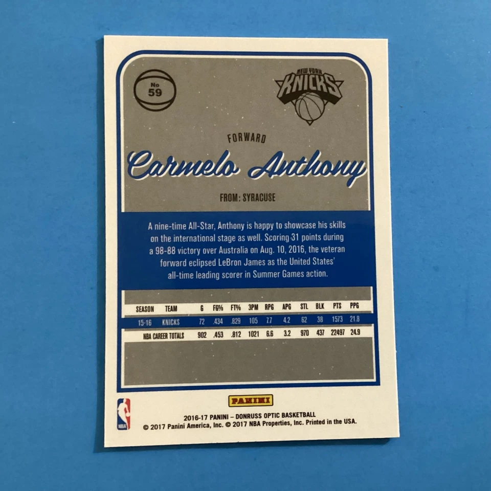 2016-17 Donruss Optic Carmello Anthony #59 - Image 2 of 2