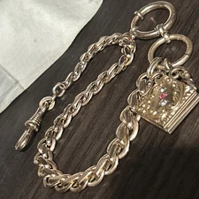 VINTAGE HF DOUBLE POCKET WATCH GP CHAIN SKM GF LOCKET FOB PASTE STONES 11”