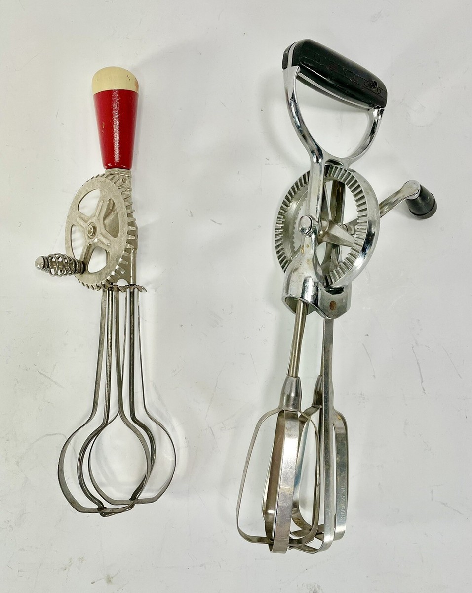 Vintage OEKCOO Manual Hand Held Mixer Beater w/ Red Handle A&J Hand Mixer - Main Image
