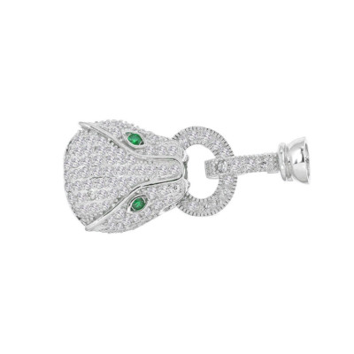 Fine Sterling Silver CZ Cougar Head Hook & Eye Push End Cap Clasp Set #99406