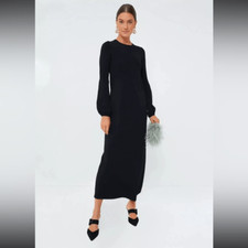 POMANDER PLACE SIZE L Black Double Knit Lennox Long Sleeve Smocked Maxi Dress