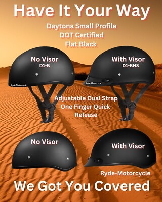 Daytona DOT Half Helmet Flat Black Classic Small Profile Outlaw Style 3XS -4XL