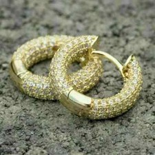2Ct Round Cut Lab-Created Diamond Huggie Hoop Earrings 14K Yellow Gold Plated