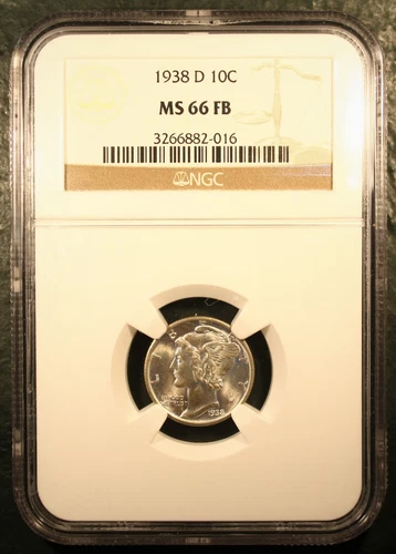 1938-D Silver Mercury Dime 10c 'TONING' NGC MS 66 FB 'FULL BANDS!' RARE K499