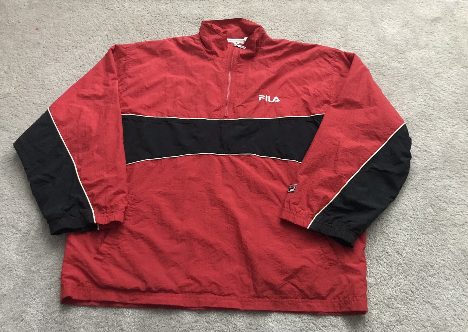 Giacca a vento pullover zip Fila 1?4 vintage anni 90 uomo tg Xl rosso nero sport