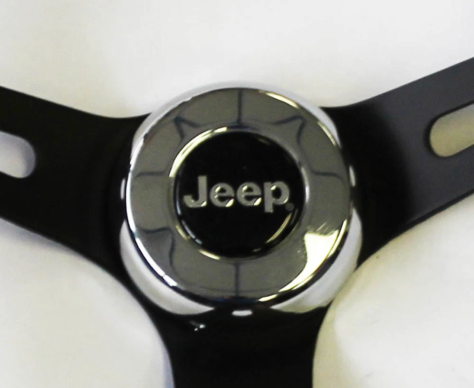 Classic Black Grip on Black Steering Wheel 13 1/2"  fits 76-95 Jeep CJ5 CJ7 YJ  - Image 2 of 4