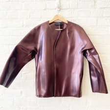 Tibi || Metallic Burgundy Coated Open Front Jacket