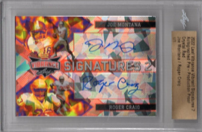 JOE MONTANA/ROGER CRAIG 2022 LEAF VIBRANCE CRYSTAL RED PROOF 2X-AUTO 1/1 *49ERS*