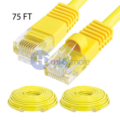 2x 75FT CAT5e Cable Ethernet Lan Network CAT5 RJ45 Patch Cord Internet Yellow