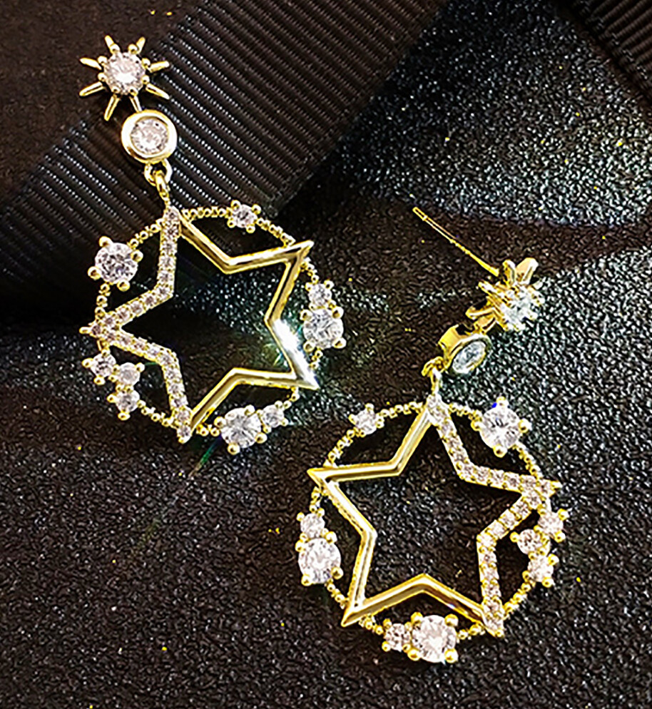 Fashion Earings Dangle Drop Crystal Gold Plated Star Jewelry Earrings For Womens