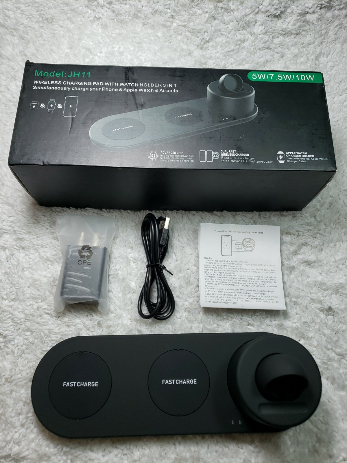 Wireless Charger Stand Pad 3in1 for cell phone for iPhone, Apple Watch Mod JH11-image