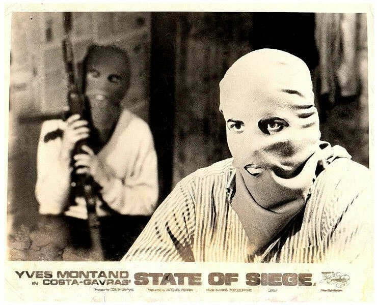 State of Siege original lobby card Costa Gavras classic man in balaclava mask