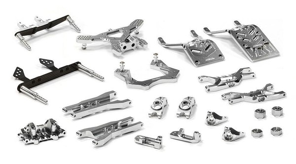 Kit de actualización de suspensión mecanizada Billet completo plateado para 1/10 Stampede 2x2