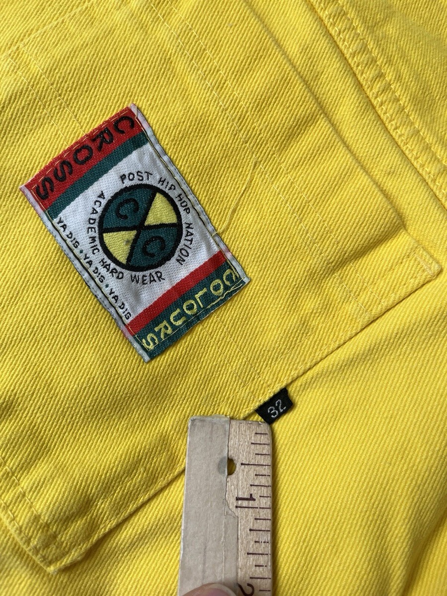Vintage 90s Cross Colours Baggy Jean Shorts Hip Hop Size 32 Yellow