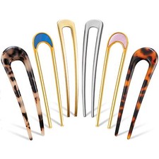 6 Pcs Metal U Shaped Hair Pins French Hairpin 2 Prong Bobby Pins for Women