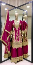 Stylish Pure Chinnon Silk Top Sharara With Pink Dupatta For Pakistani Wear