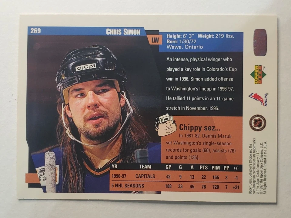 1997-98 Collector's Choice #269 Chris Simon ~ Washington Capitals - Image 2 of 2