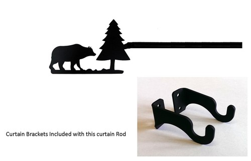 Bear & Pine Tree Curtain Rod Adjustable Black Wrought Iron 21"-130" Made in USA - Picture 6 of 6