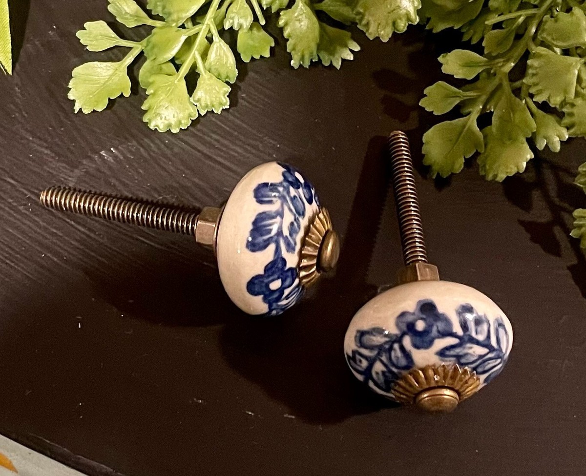 RAJRANG Handcrafted Ceramic Cabinet Knobs – Set Of 25 Multi-Color Blue Pottery Drawer And Cupboard Pulls