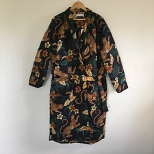 Desmond Dempsey Mens M Quilted Robe Soleia Leopard Black Yellow Organic Cotton