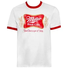 Miller High Life Logo White And Red Ringer Tee Shirt White