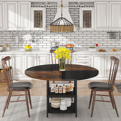 47   Round Dining Room Table w/ Storage, Farmhouse Breakfast Kitchen Table for 4