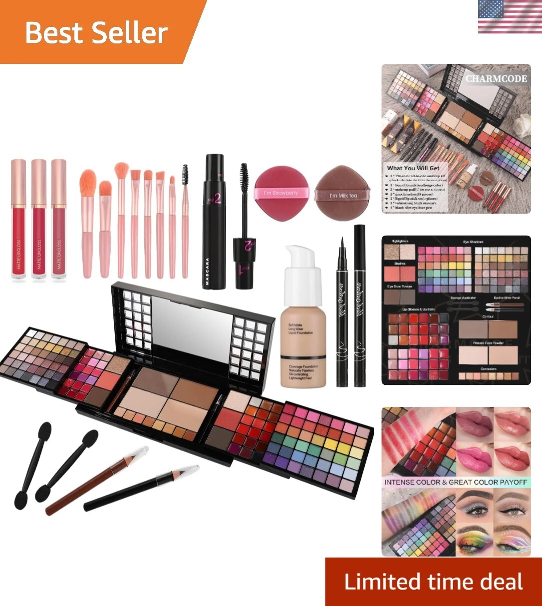 Complete Makeup Set - 84 Eyeshadows, Foundation, Lipstick & More in Compact
