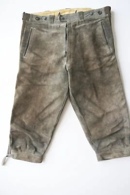 Dicke Kniebund Lederhose stark verspeckt grau für Jagd ohne Reißverschluss Gr.52 - Bild 1 von 4