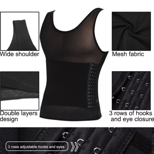 GILET DA UOMO BODY SHAPER SLIMMING PANCIA PETTO COMPRESSIONE T-SHIRT TANK TOP CINTURA - Foto 9 di 36