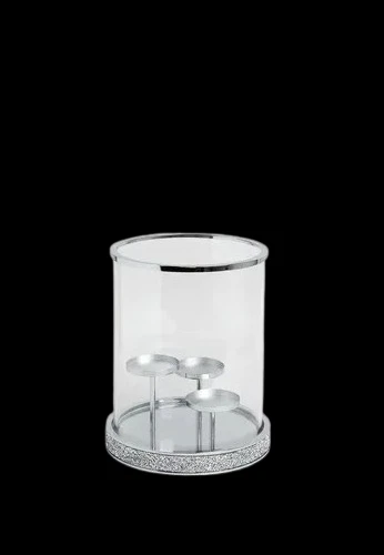 3 Pillar Candle Holder Harper Gem Silver Glass Candle Centerpiece Hurricane 32cm - Image 3 of 3