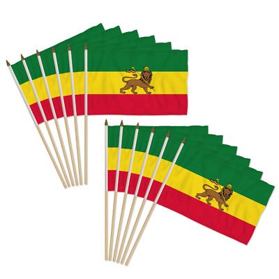 12pc Pack of Ethiopia Lion 12x18in Handheld Country Stick Flags