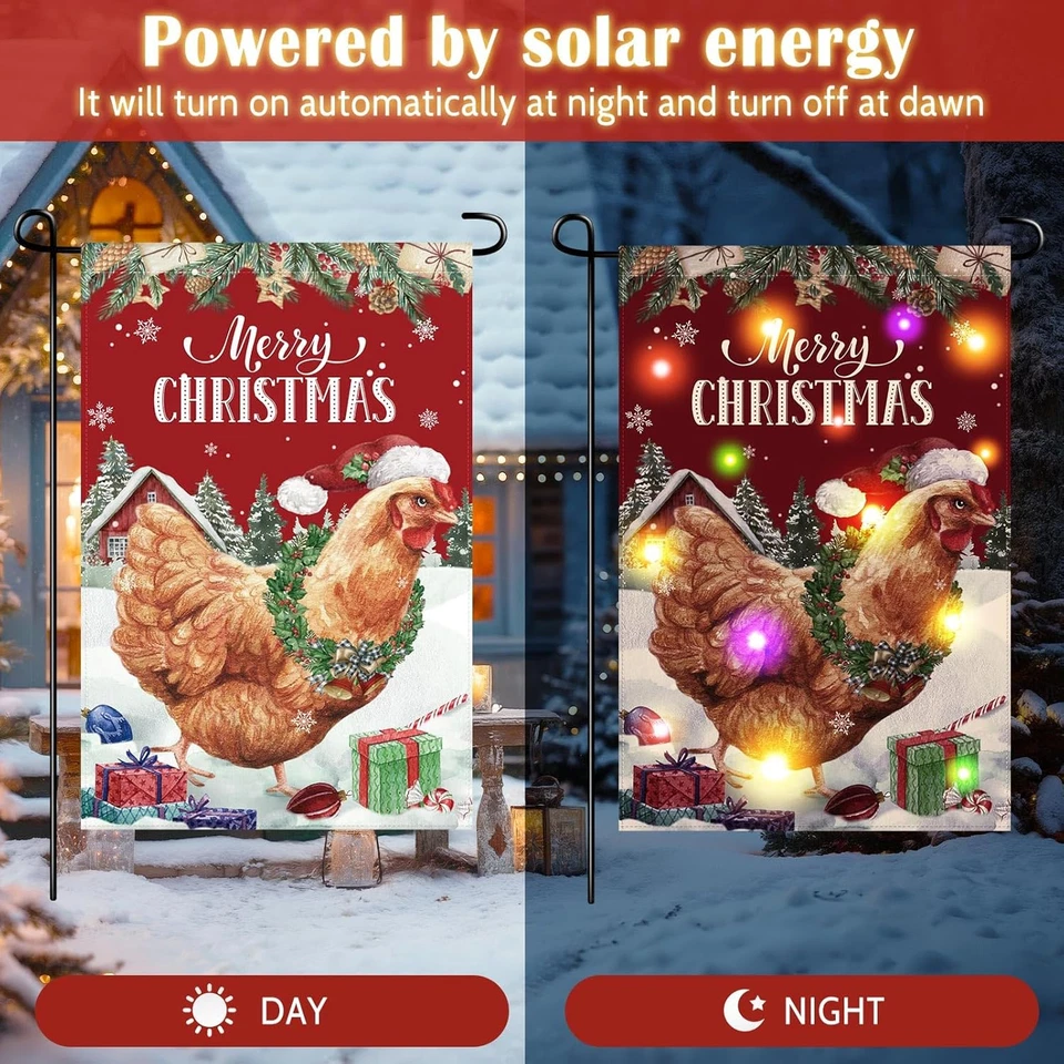 Banderas de jardín de pollo iluminadas de Navidad para exterior invierno LED jardín pollo Fla Foto 3 de 4