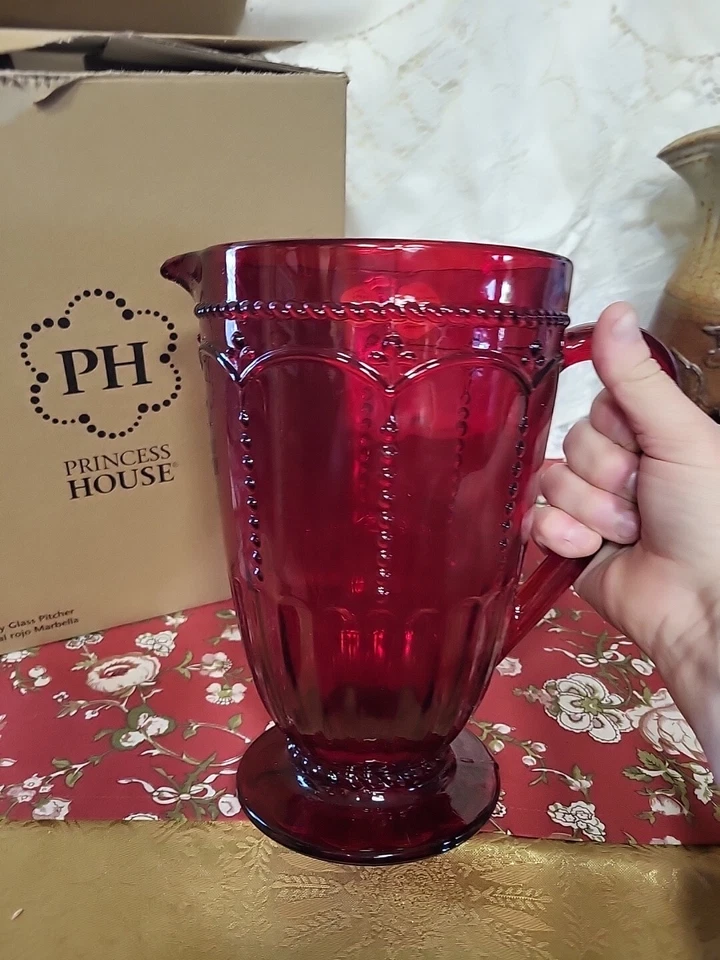 Princess House Marbella Ruby Red Glass Pitcher With Handle #3258 - Brand New! - Image 4 of 4