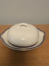 Vintage Stinthal Crooksville China Butter Dish Lid & Drainer & Base Blue White 