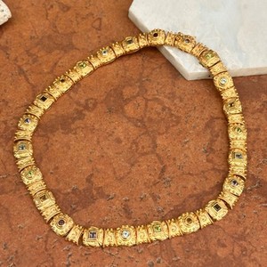Authentic 14KT Yellow Gold Plated Sterling Silver Byzantine Multicolor Gemstone Necklace